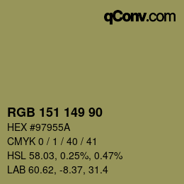 Farbcode: RGB 151 149 90 | qconv.com