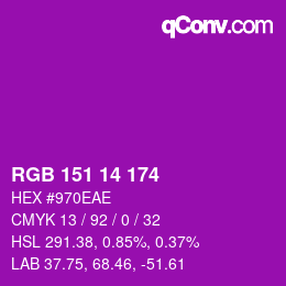 カラーコード: RGB 151 14 174 | qconv.com