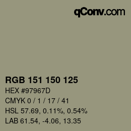 颜色代码: RGB 151 150 125 | qconv.com