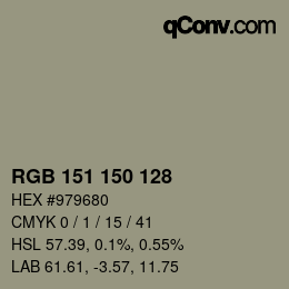 Color code: RGB 151 150 128 | qconv.com