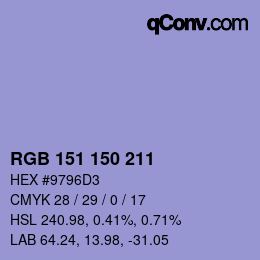 Color code: RGB 151 150 211 | qconv.com