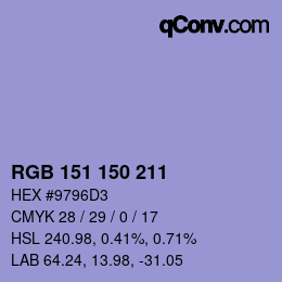 Color code: RGB 151 150 211 | qconv.com