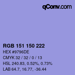 Color code: RGB 151 150 222 | qconv.com
