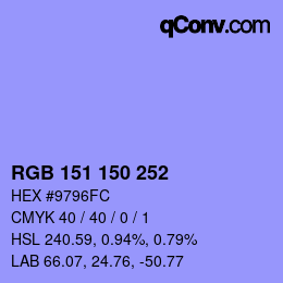 Farbcode: RGB 151 150 252 | qconv.com