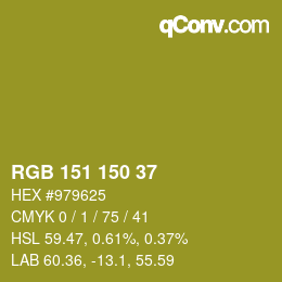 カラーコード: RGB 151 150 37 | qconv.com