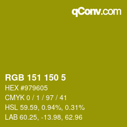 Color code: RGB 151 150 5 | qconv.com