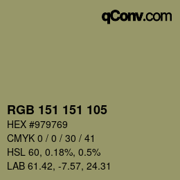 颜色代码: RGB 151 151 105 | qconv.com