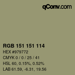 カラーコード: RGB 151 151 114 | qconv.com