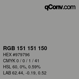颜色代码: RGB 151 151 150 | qconv.com
