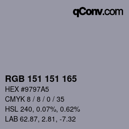 颜色代码: RGB 151 151 165 | qconv.com