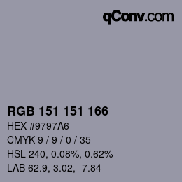 颜色代码: RGB 151 151 166 | qconv.com