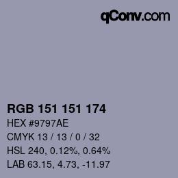 カラーコード: RGB 151 151 174 | qconv.com