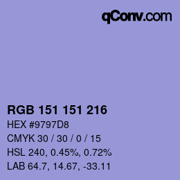 カラーコード: RGB 151 151 216 | qconv.com