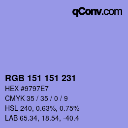 Color code: RGB 151 151 231 | qconv.com
