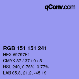 Color code: RGB 151 151 241 | qconv.com