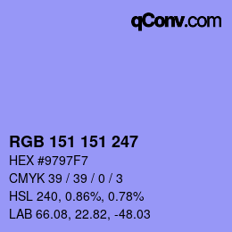 颜色代码: RGB 151 151 247 | qconv.com