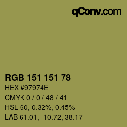 Color code: RGB 151 151 78 | qconv.com