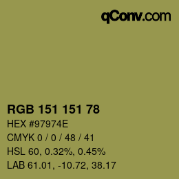 Color code: RGB 151 151 78 | qconv.com