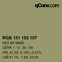 Color code: RGB 151 152 107 | qconv.com