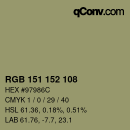 颜色代码: RGB 151 152 108 | qconv.com