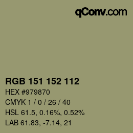 Color code: RGB 151 152 112 | qconv.com