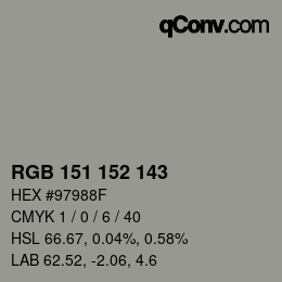 Color code: RGB 151 152 143 | qconv.com
