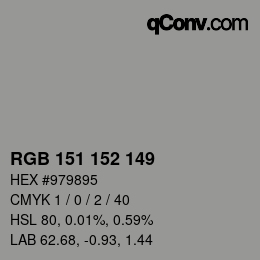 颜色代码: RGB 151 152 149 | qconv.com