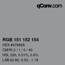 Color code: RGB 151 152 154 | qconv.com