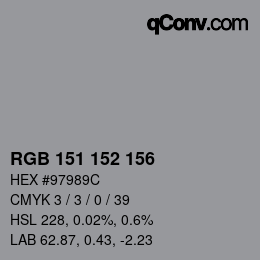 カラーコード: RGB 151 152 156 | qconv.com
