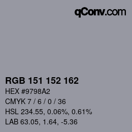 カラーコード: RGB 151 152 162 | qconv.com
