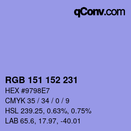 Color code: RGB 151 152 231 | qconv.com