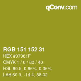 Color code: RGB 151 152 31 | qconv.com
