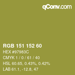 Color code: RGB 151 152 60 | qconv.com