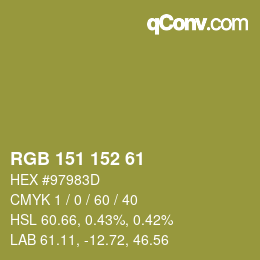 Code couleur: RGB 151 152 61 | qconv.com