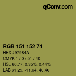Color code: RGB 151 152 74 | qconv.com