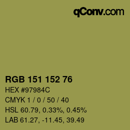 Color code: RGB 151 152 76 | qconv.com