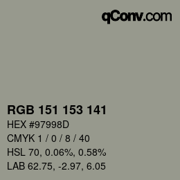 Color code: RGB 151 153 141 | qconv.com