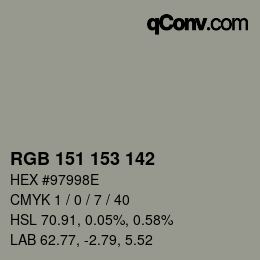 Color code: RGB 151 153 142 | qconv.com