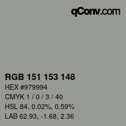 カラーコード: RGB 151 153 148 | qconv.com