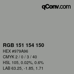颜色代码: RGB 151 154 150 | qconv.com