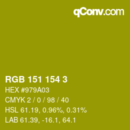 Color code: RGB 151 154 3 | qconv.com