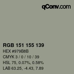 カラーコード: RGB 151 155 139 | qconv.com