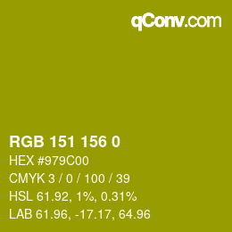 Color code: RGB 151 156 0 | qconv.com