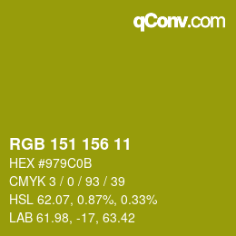 Color code: RGB 151 156 11 | qconv.com