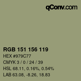 Color code: RGB 151 156 119 | qconv.com