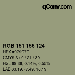 Color code: RGB 151 156 124 | qconv.com