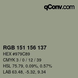 Color code: RGB 151 156 137 | qconv.com