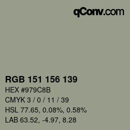 カラーコード: RGB 151 156 139 | qconv.com
