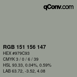 Color code: RGB 151 156 147 | qconv.com