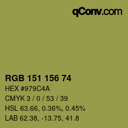 Color code: RGB 151 156 74 | qconv.com